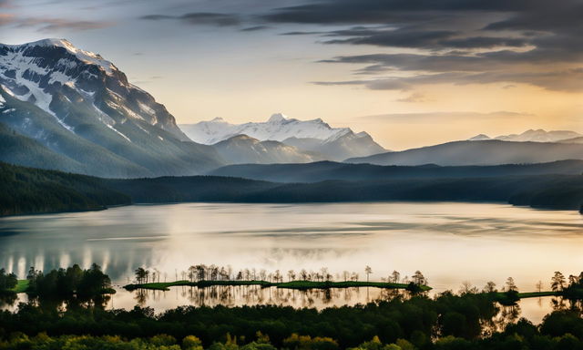 A serene and captivating scene suitable for a Chromecast background, captured with professional camera settings: manual mode, f/8, ISO 200 using a telephoto lens.