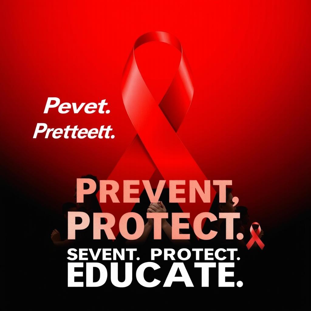 A striking awareness poster about AIDS, featuring a strong red ribbon, the universal symbol for AIDS awareness, prominently displayed in the center