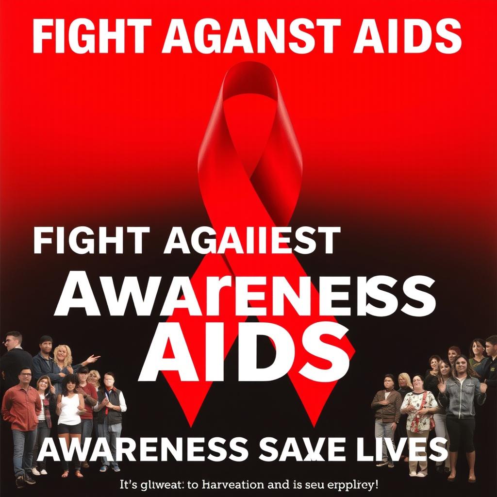 A powerful awareness poster about AIDS, prominently featuring a red ribbon, the symbol of AIDS awareness, at the center