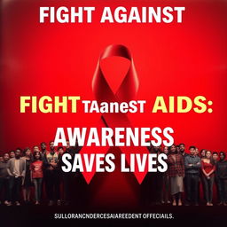 A powerful awareness poster about AIDS, prominently featuring a red ribbon, the symbol of AIDS awareness, at the center