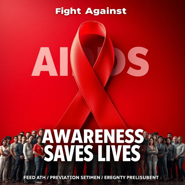 A powerful awareness poster about AIDS, prominently featuring a red ribbon, the symbol of AIDS awareness, at the center