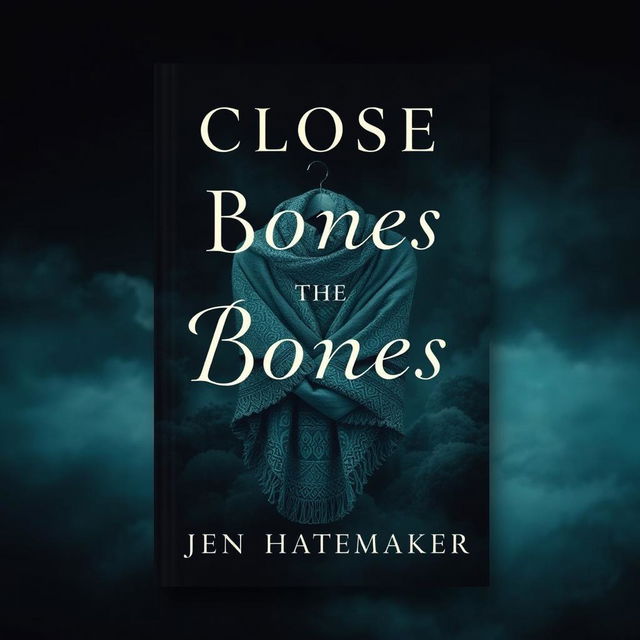 A book cover design for 'Close the Bones' by Jen Hatmaker, featuring a moody and atmospheric background with cool dark colors like deep blues and greens