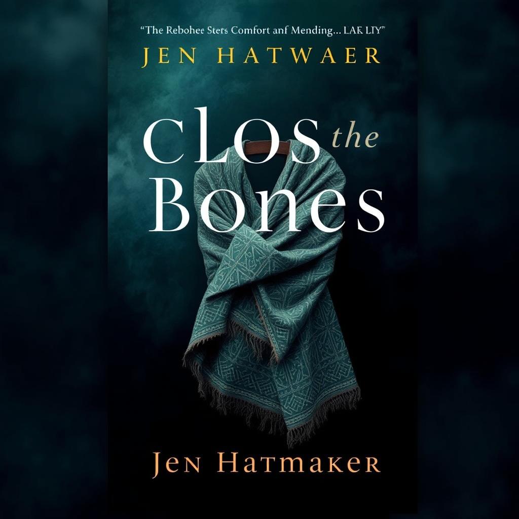 A book cover design for 'Close the Bones' by Jen Hatmaker, featuring a moody and atmospheric background with cool dark colors like deep blues and greens