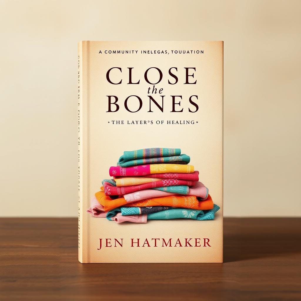 A book cover design for 'Close the Bones' by Jen Hatmaker, featuring a rich, textured background in soft, muted colors that evoke a sense of warmth and comfort