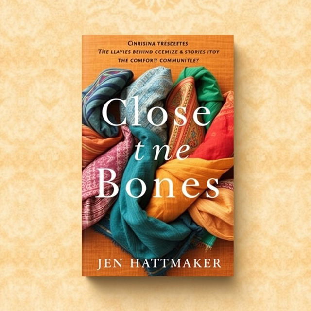 A book cover design for 'Close the Bones' by Jen Hatmaker, showcasing a captivating arrangement of multiple beautifully wrapped rebozos in vibrant colors and intricate patterns
