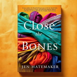 A book cover design for 'Close the Bones' by Jen Hatmaker, showcasing a captivating arrangement of multiple beautifully wrapped rebozos in vibrant colors and intricate patterns