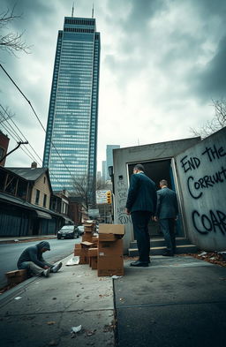 A powerful and evocative scene portraying the themes of corruption and poverty in the USA