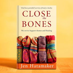 A book cover design for 'Close the Bones' by Jen Hatmaker, featuring a visually striking background in warm and inviting colors that evoke a sense of comfort