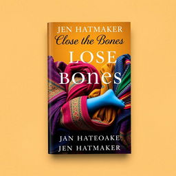 A book cover design for 'Close the Bones' by Jen Hatmaker, featuring a visually appealing composition centered around several tightly wrapped rebozos in vibrant colors and intricate patterns