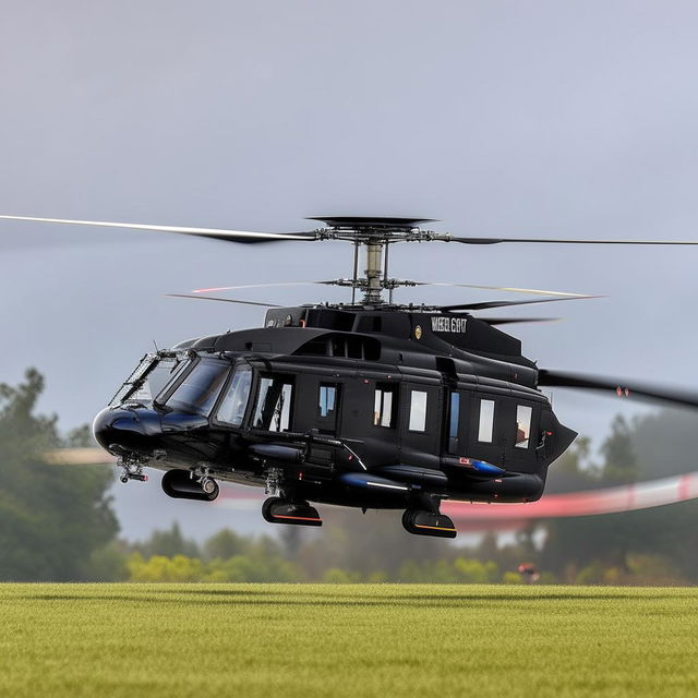 A SWAT helicopter hovering mid-air, showcasing its top-tier technology and powerful design.