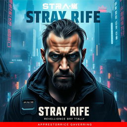 A captivating cinema poster for a dystopian futuristic city called Stray Rife, where artificial intelligence reigns