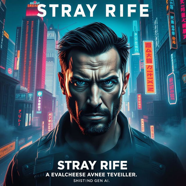 A captivating cinema poster for a dystopian futuristic city called Stray Rife, where artificial intelligence reigns