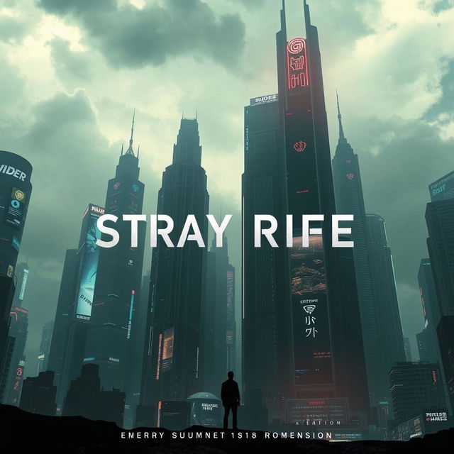 An intriguing cinema poster for a dystopian futuristic city called Stray Rife, where artificial intelligence dominates society