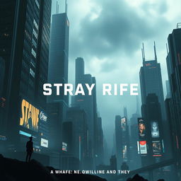 An intriguing cinema poster for a dystopian futuristic city called Stray Rife, where artificial intelligence dominates society
