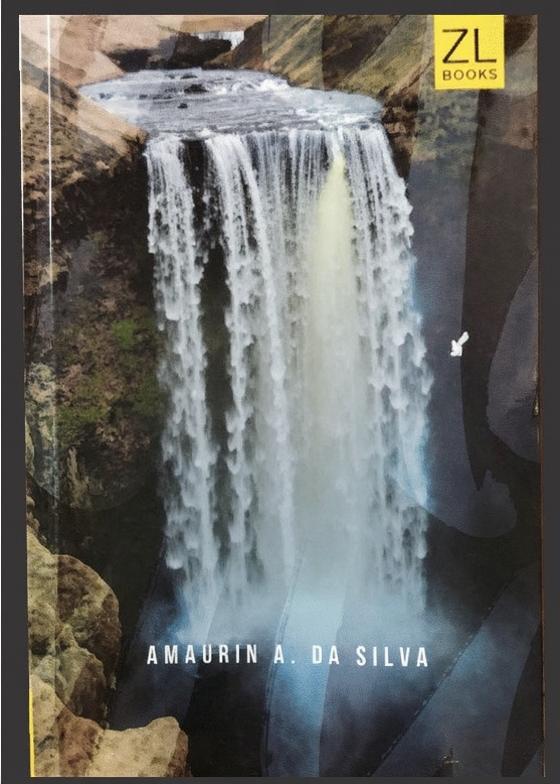 A stunning book cover design for a novel titled 'When Life Brings You Back' featuring a majestic waterfall cascading down rocky cliffs surrounded by lush greenery