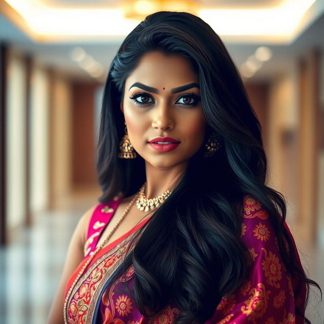 A stunning Indian woman with captivating beauty, radiating confidence and allure