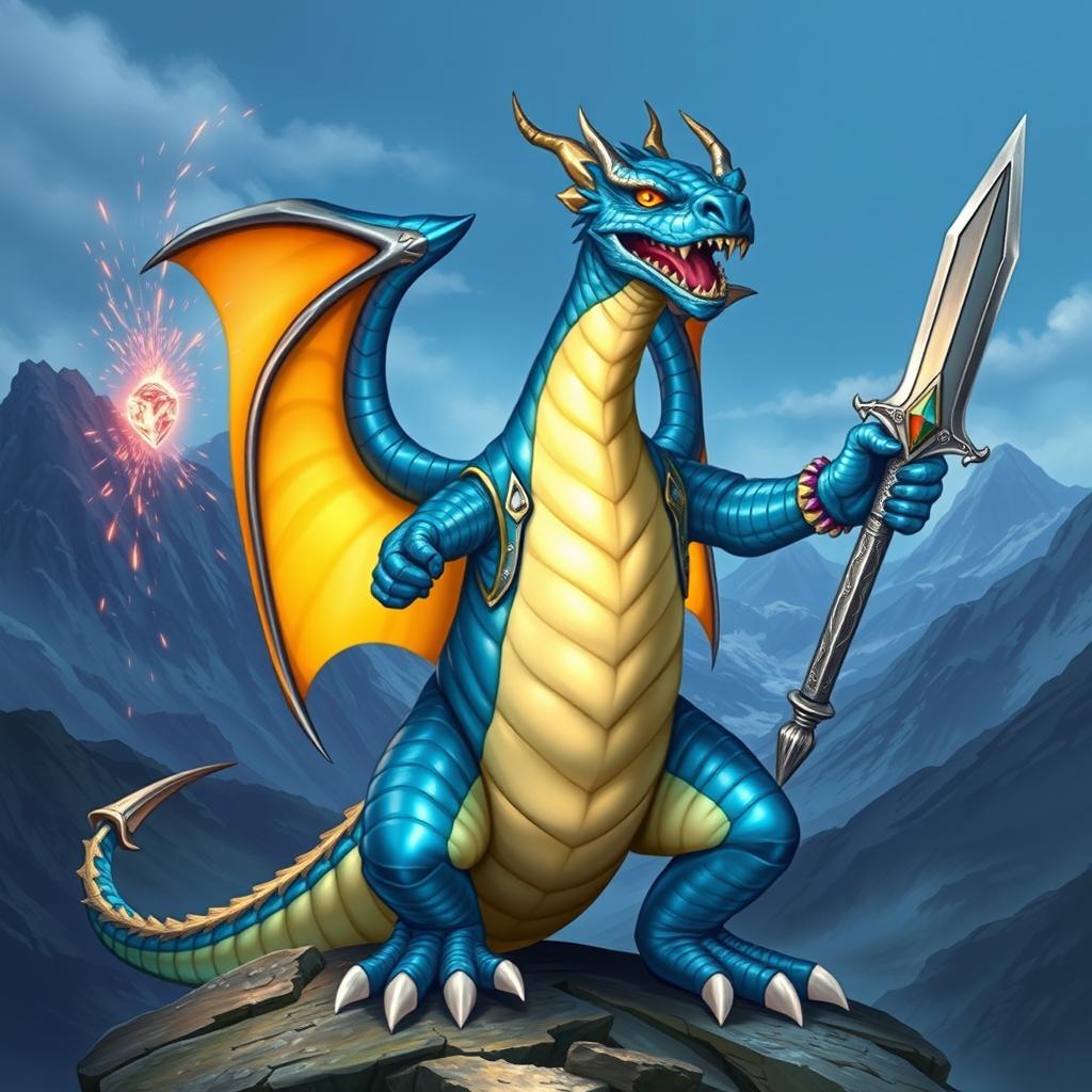 Un dragón Born azul sin alas de Dungeons & Dragons se erige con orgullo