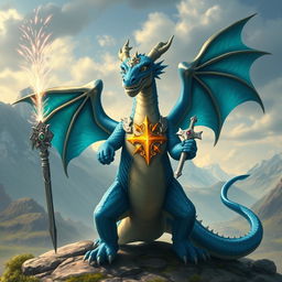 Un dragón Born azul sin alas de Dungeons & Dragons se erige con orgullo