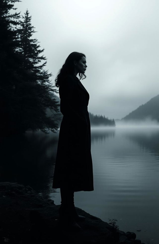 A moody and atmospheric scene set by an Austrian lake, with mist drifting over the water's surface