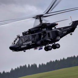 A SWAT helicopter hovering mid-air, showcasing its top-tier technology and powerful design.