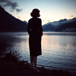 A captivating scene set at an Austrian lake during twilight, enveloped in mist