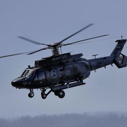 A SWAT helicopter hovering mid-air, showcasing its top-tier technology and powerful design.