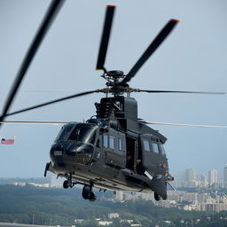 A SWAT helicopter hovering mid-air, showcasing its top-tier technology and powerful design.