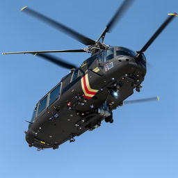 A SWAT helicopter in flight, detailing its advanced technology and robust design.