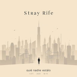 A minimalist yet striking cinema poster for a dystopian futuristic city called Stray Rife, where artificial intelligence casts an intricate web over the lives of its citizens