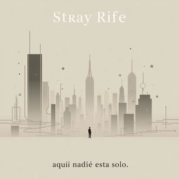 A minimalist yet striking cinema poster for a dystopian futuristic city called Stray Rife, where artificial intelligence casts an intricate web over the lives of its citizens