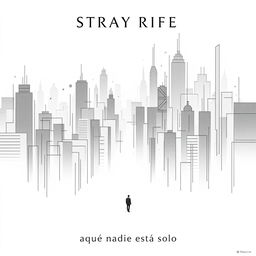 A minimalist yet striking cinema poster for a dystopian futuristic city called Stray Rife, where artificial intelligence casts an intricate web over the lives of its citizens