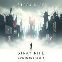 A captivating cinema poster for a dystopian futuristic city named Stray Rife, dominated by the complexities of artificial intelligence