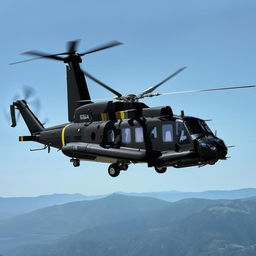 A SWAT helicopter in flight, detailing its advanced technology and robust design.