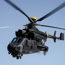 A SWAT helicopter in flight, detailing its advanced technology and robust design.