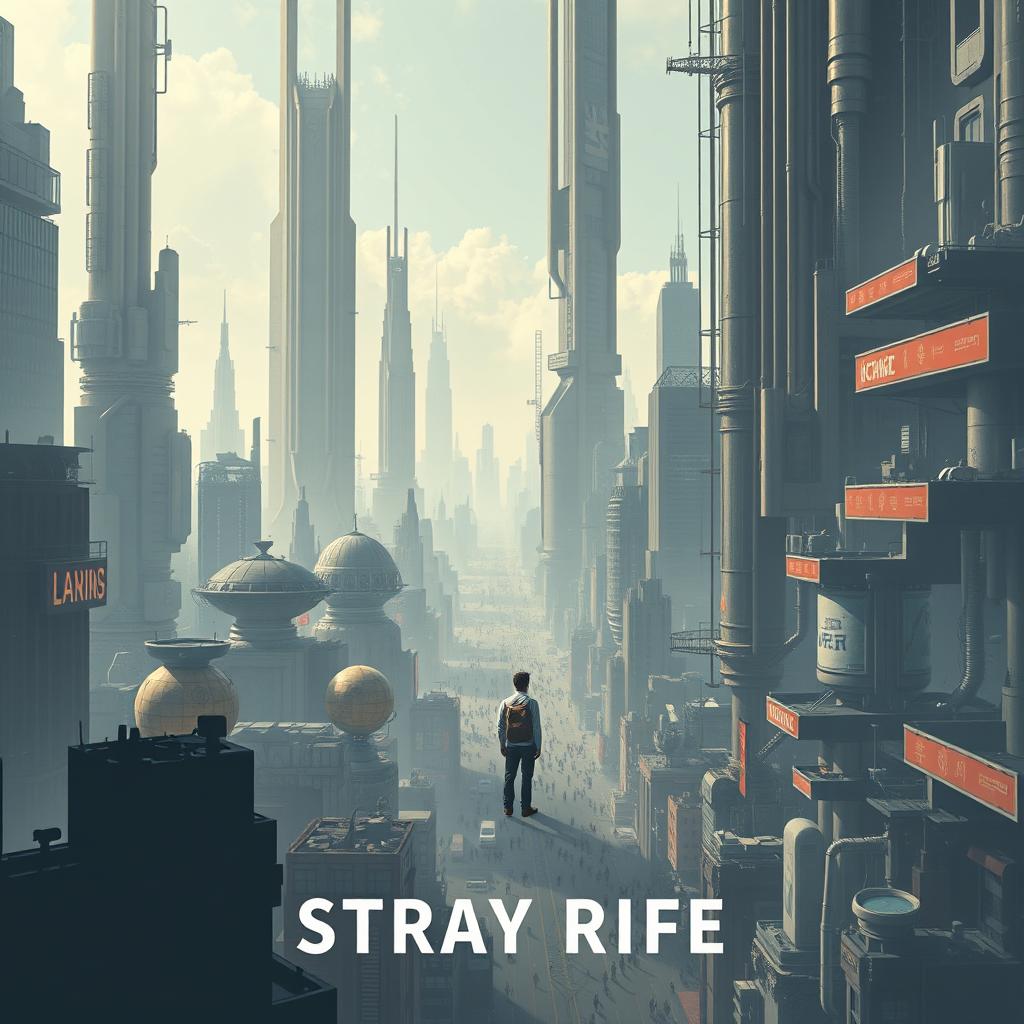 A captivating cinema poster for a dystopian futuristic city named Stray Rife, emphasizing the profound impact of artificial intelligence on society