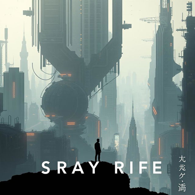 An evocative cinema poster for a dystopian futuristic city titled Stray Rife, emphasizing the pervasive influence of artificial intelligence