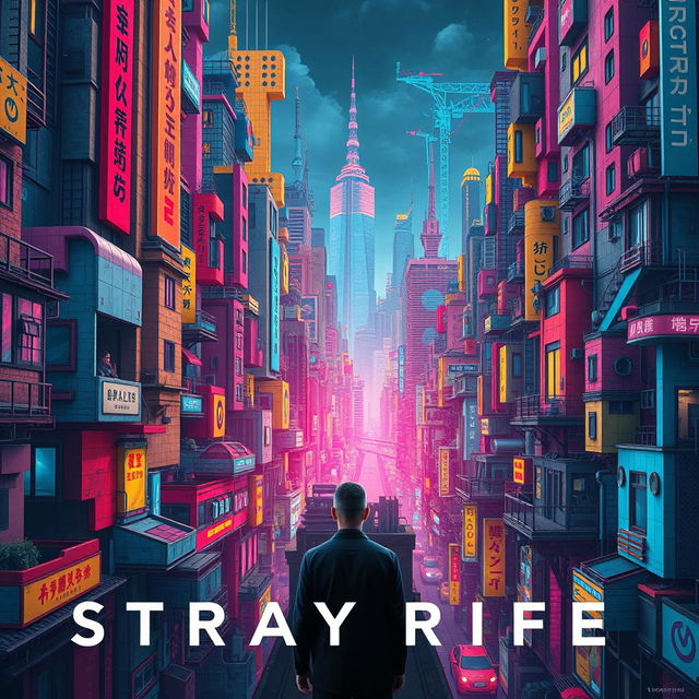 A striking cinema poster for a dystopian futuristic city known as Stray Rife, emphasizing the pervasive themes of artificial intelligence