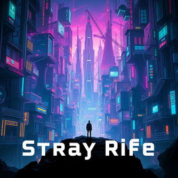 An eye-catching cinema poster for a dystopian futuristic city named Stray Rife, woven intricately around the theme of artificial intelligence