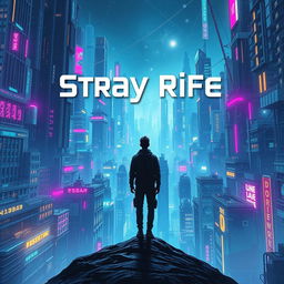 An eye-catching cinema poster for a dystopian futuristic city named Stray Rife, woven intricately around the theme of artificial intelligence