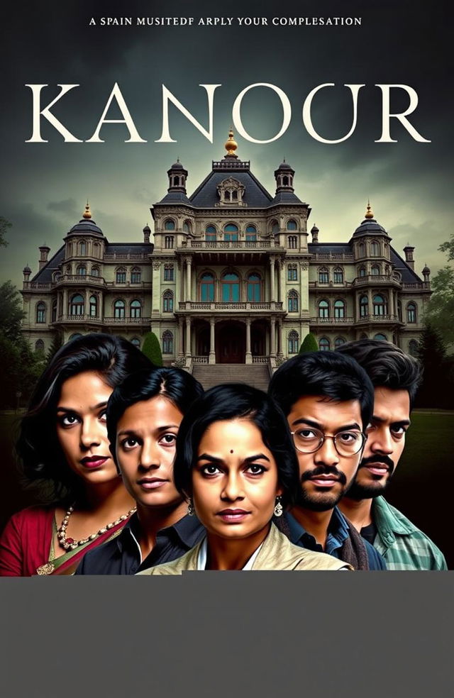 A captivating book cover featuring the majestic Kapoor mansion, showcasing its grand architecture and intricate details