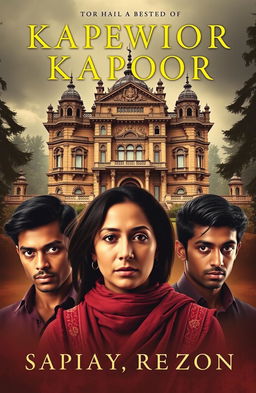 A captivating book cover featuring the majestic Kapoor mansion, standing tall and grand, with intricate architectural details
