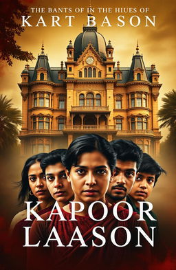 A captivating book cover featuring the majestic Kapoor mansion, standing tall and grand, with intricate architectural details