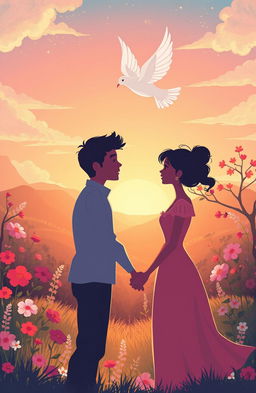 A heartwarming and enchanting illustration representing the concept of love in a magical, dream-like atmosphere