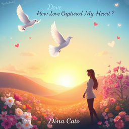 A heartwarming and enchanting illustration representing the concept of love in a magical, dream-like atmosphere, with the title 'Dove How Love Captured My Heart' prominently displayed at the top
