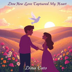A heartwarming and enchanting illustration representing the concept of love in a magical, dream-like atmosphere, with the title 'Dove How Love Captured My Heart' prominently displayed at the top