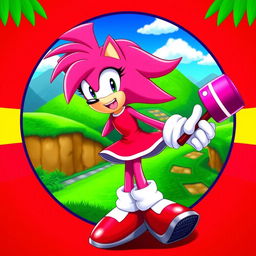 A vibrant and dynamic portrait of Amy Rose, the iconic pink hedgehog character from the Sonic the Hedgehog universe