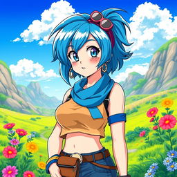 A stunning anime-style illustration of Bulma, a character from the Dragon Ball series, depicted in a beautiful and artistic manner