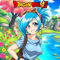 A stunning anime-style illustration of Bulma, a character from the Dragon Ball series, depicted in a beautiful and artistic manner