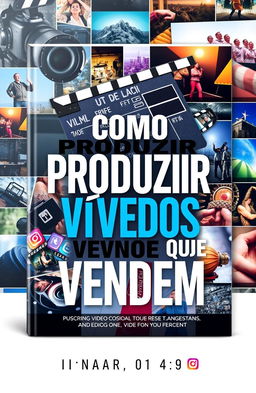 A striking ebook cover design titled 'Como Produzir Vídeos que Vendem', featuring a visually captivating and dynamic layout