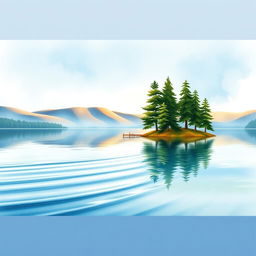 A serene lakeside scene for a book cover, beautifully rendered in watercolor style